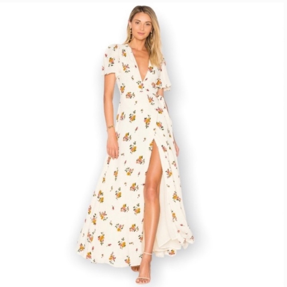 Privacy Please Floral‎ Kimono Cream Wrap Maxi Dress S
